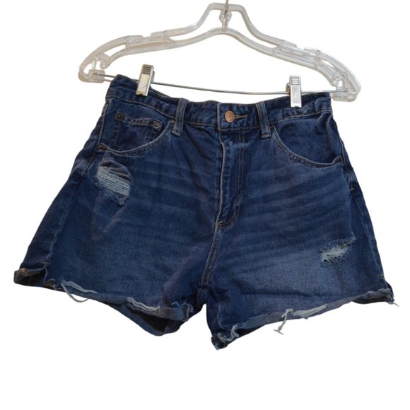 NO BO (No Boundaries) Blue Jean Ripped Frayed Cotton Mini Shorts 7 - Picture 1 of 7